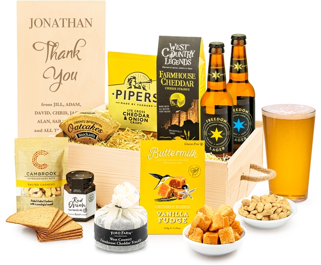 Personalised Man Treats Cheese Gift Box With Beers